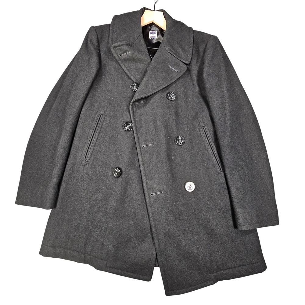 Vintage 1990's Wool US Navy Men's Pea Coat Double Breasted Size 40L, 1990 Dated